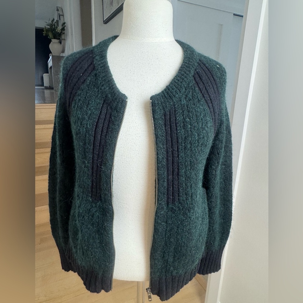 SEE BY CHLOE Green and Black Wool Mohair Zip Cardigan Sweater US 4 - Picture 4 of 8